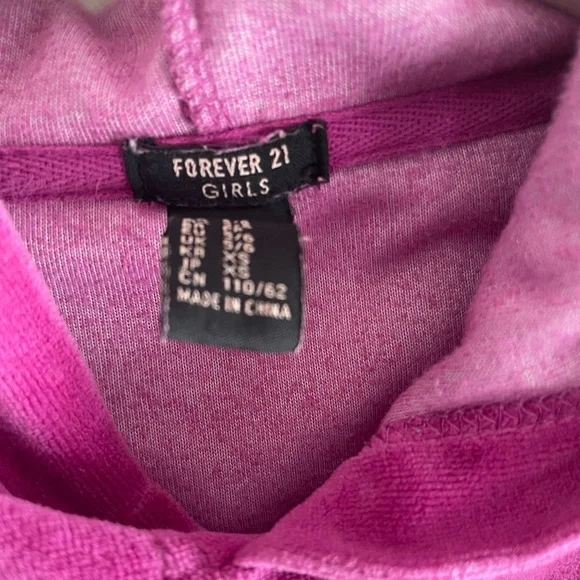 Forever 21 Girls 3/4 Length Sleeve Fuchsia and Black Hoodie - Size 5/6 - Picture 6 of 9